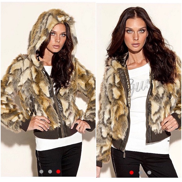 guess faux fur bomber jacket