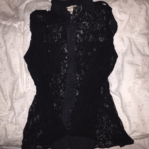 Black lace button down, long sleeved top