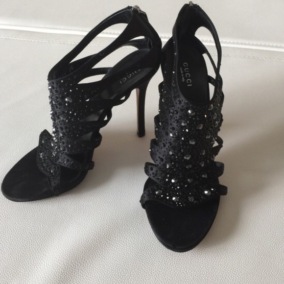 Gucci Shoes - Gucci Black Satin Crystal Heels