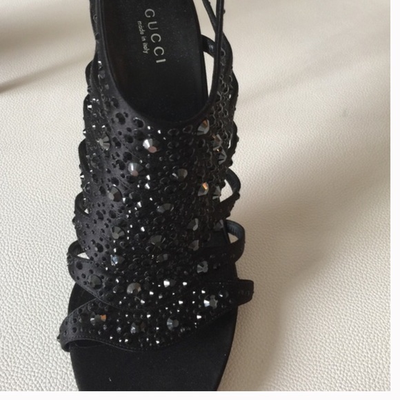 Gucci Black Satin Crystal Heels - Picture 4 of 5