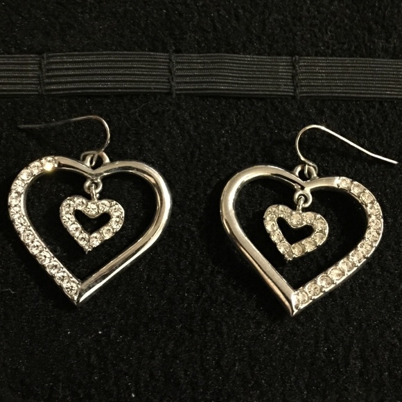 Silver NWOT Heart Shaped Earrings with CZs