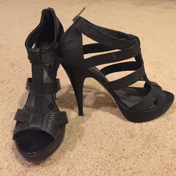 ALDO cage black leather heels