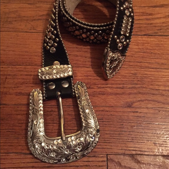 b.b. Simon Black leather Swarovski crystal belt