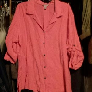 Tangerine button up blouse. 3X