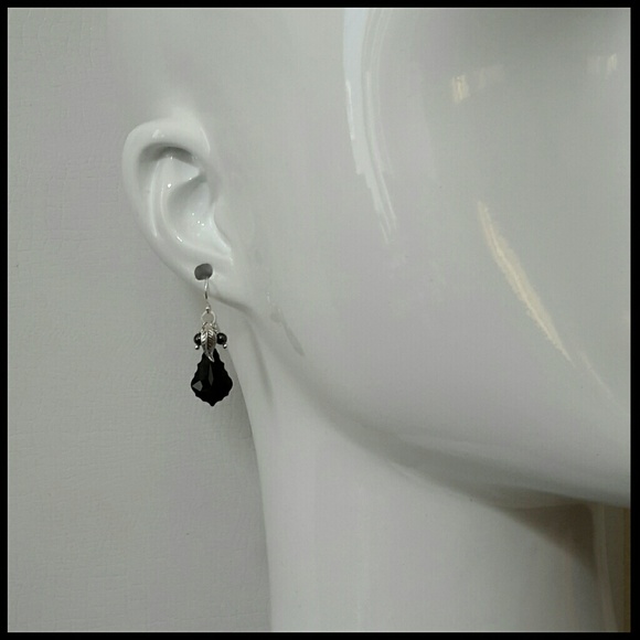 ✨ Swarovski Jet Black Crystal Earrings | Hematite & Sterling Silver
