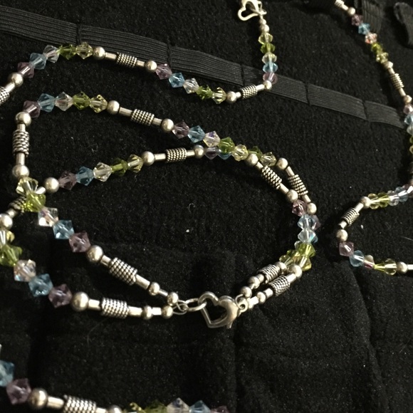 Silver and Crystals heart Bracelet & Necklace Set