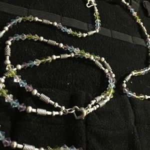 Silver and Crystals heart Bracelet & Necklace Set