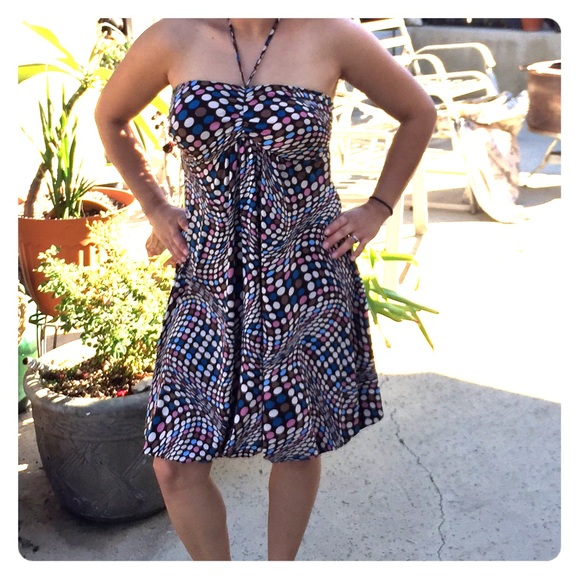 Pretty Multicolored Polka Dot Printed Halter Top Bubble Dress Size Small