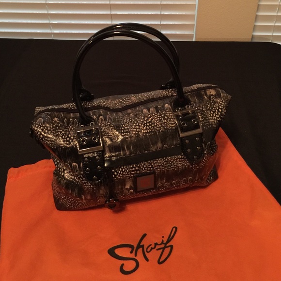 Sharif black/white Python pattern satchel purse.