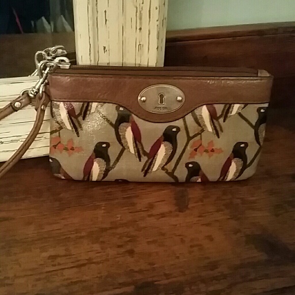 Fossil Key-Per Bird Pattern Wristlet