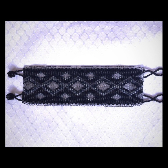 Black beaded cuff bracelet