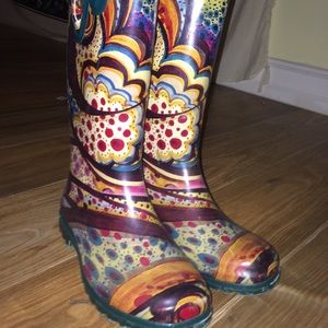 patterned rain boots