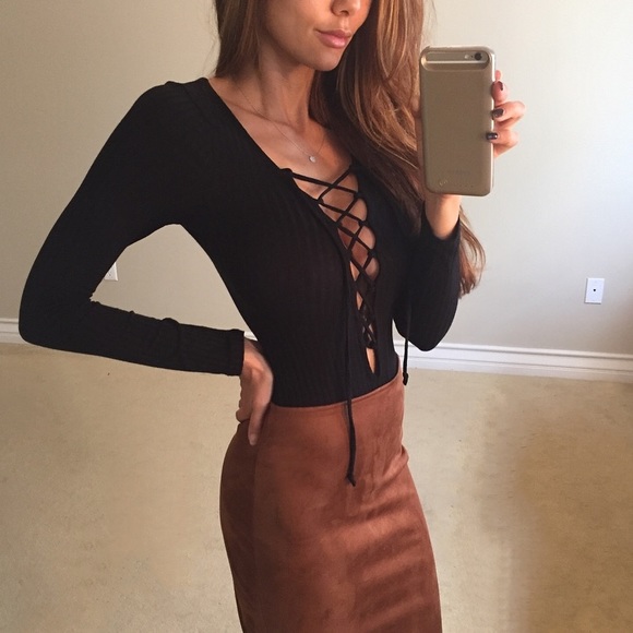 • SOLD • Black Lace Up Bodysuit S - Picture 4 of 4