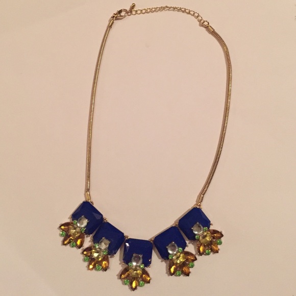 Short royal blue, gold, and silver necklace