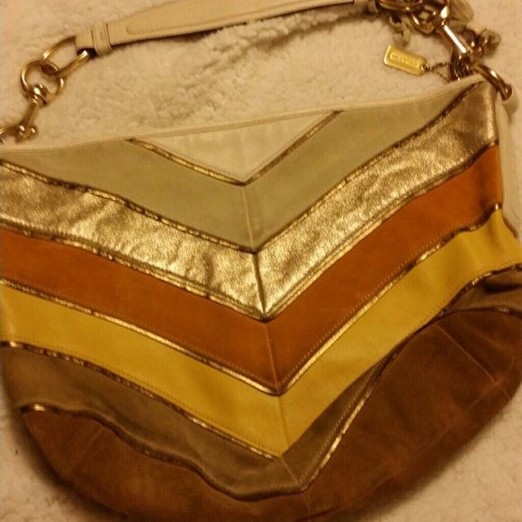 Vintage Coach Suede Chevron orange yellow hobo