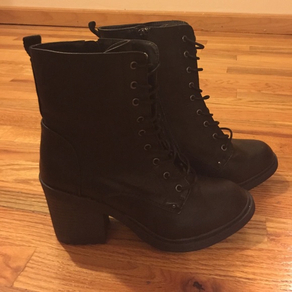 Black Combat Heeled Boots