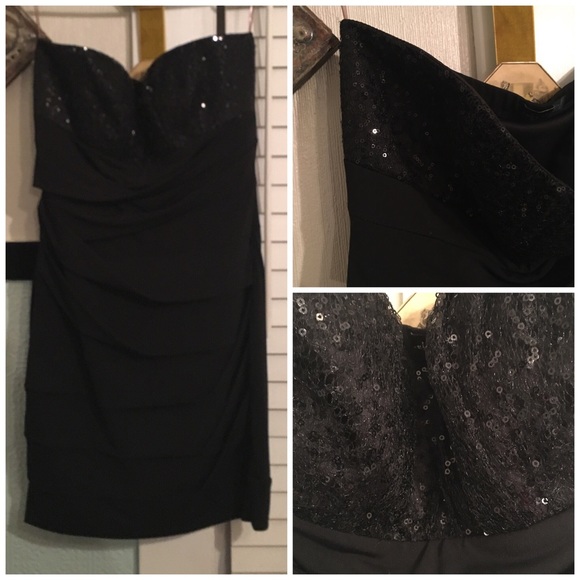 Ruby Rox strapless sequin and silky black dress
