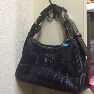 Black Leather purse measures 11 1/2" w x 7" x 4"d