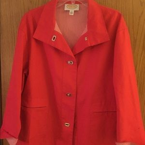 Darling red, short Talbots jacket w/striped lining