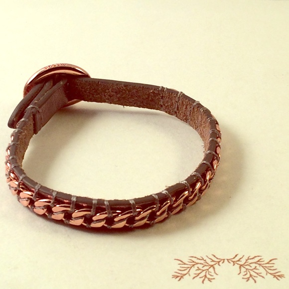 Fossil Jewelry - Fossil Rose Gold Taupe Metallic Leather Bracelet