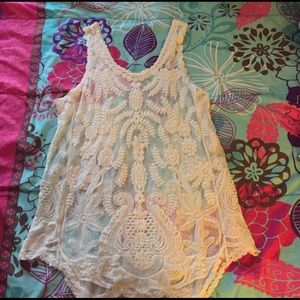 Sheer embroidered tunic tank