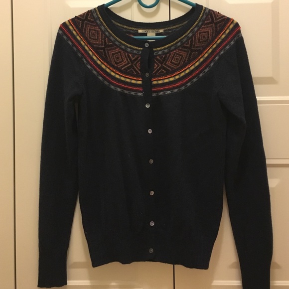 Navy blue beaded wool sweater by Lucky Brand