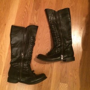 Bakers black lace up flat boot