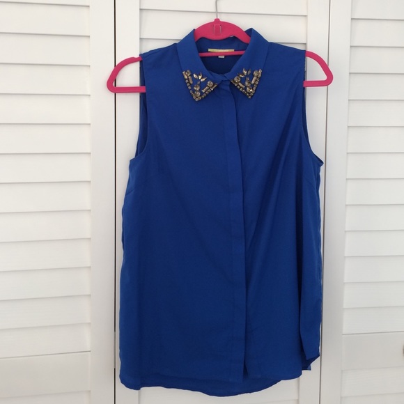 Studded Blue Sleeveless Blouse