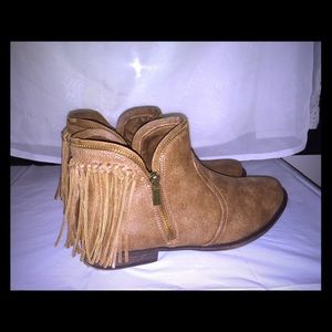 Tan Faux Leather Booties w/Fringes PRICE IS FIRM