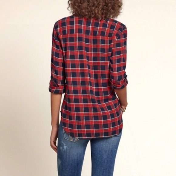 Hollister VINTAGE Red Flannel Plaid Button-Up Top - Picture 10 of 11