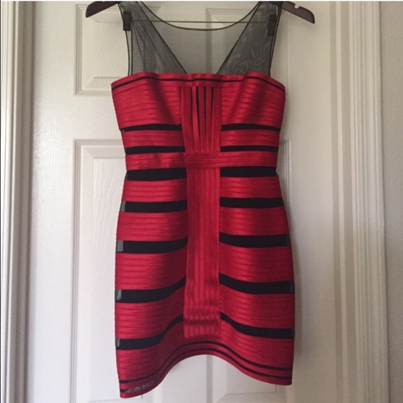 Bcbg max azria red black bandage dress - Picture 2 of 3
