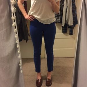 Bright blue J Brand cropped mid rise jeans.