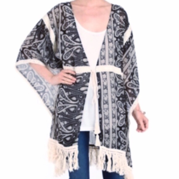 Ark & Co Retro Boho Sheer Fringe Kimono- New w/Tag - Picture 3 of 4