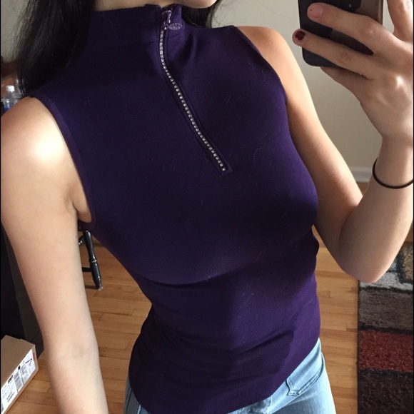 90s zip up rhinestone mock neck