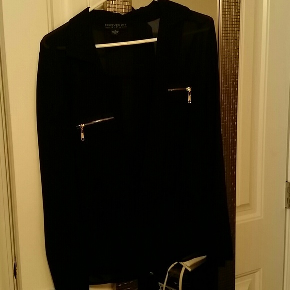 Black Long Sleeve Swooped Front Top