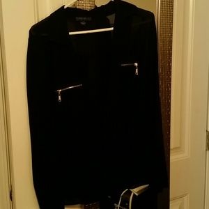 Black Long Sleeve Swooped Front Top