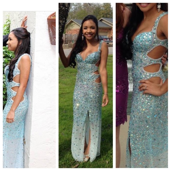 Blue jasz couture prom dress