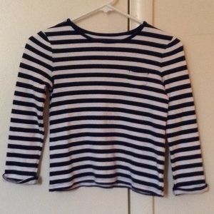 Navy Blue and White Striped Long Sleeve Pocket Tee