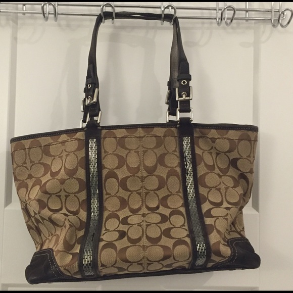 Coach Handbags - Signature Jacquard Coach Tote w/ beading accent