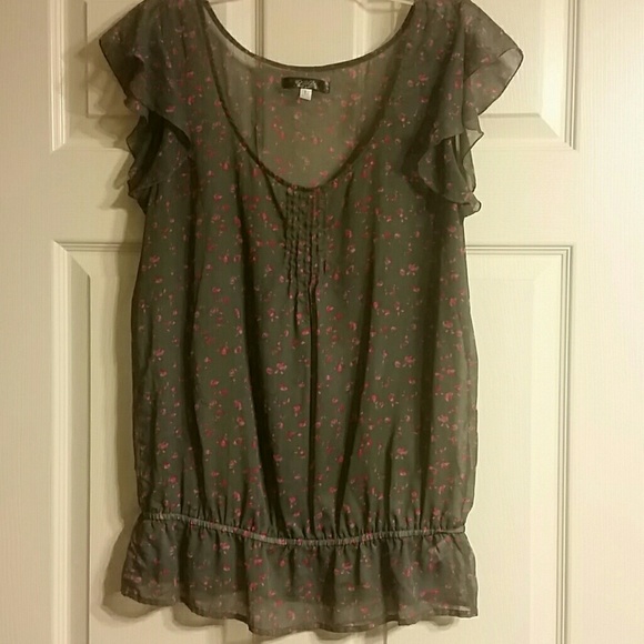 Sheer gray with pink print Blouse