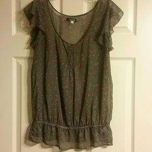 Sheer gray with pink print Blouse