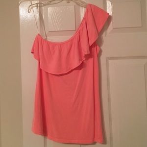 Peach ruffle one shoulder Lilly Pulitzer top