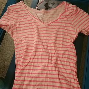 Pink striped v neck