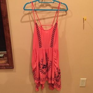 Coral embroidered free people dress