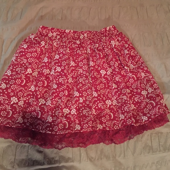 Red floral lace skirt