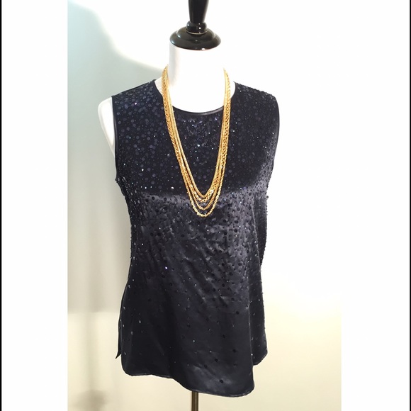Tao silk and sequined navy blouse