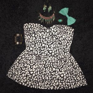 Cheetah Print Strapless Peplum Top