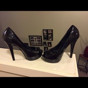 Black peep toe platform heels