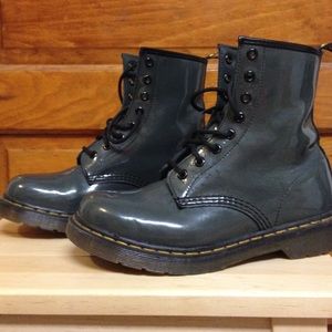 Grey patent leather Dr. Marten boots