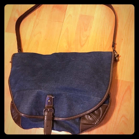 Denim and Leather Messenger Bag